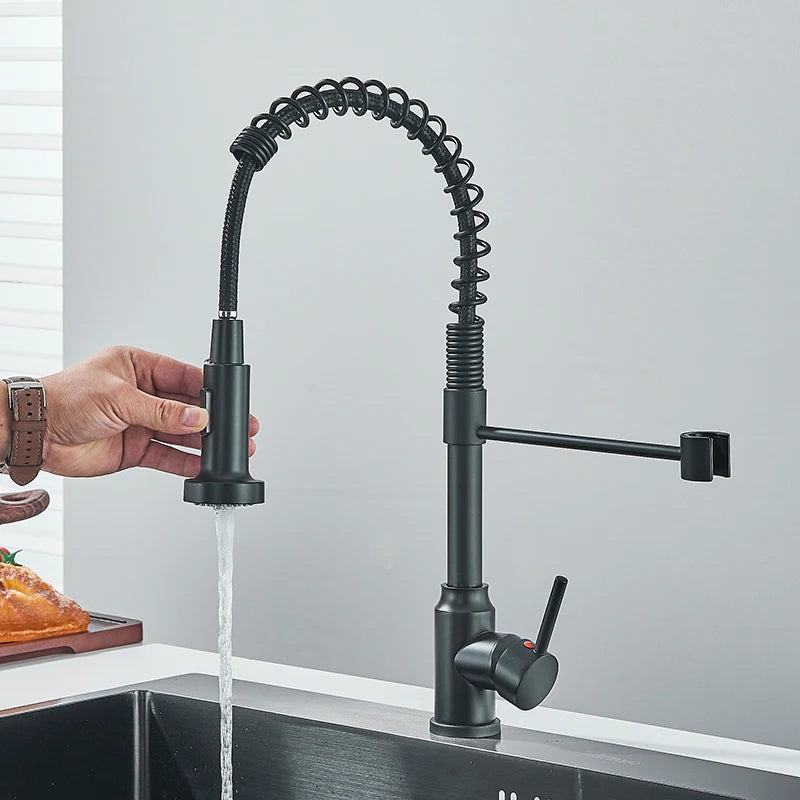 Flexible Kitchen Faucet Pull Down Spring Swivel Stream Sprayer