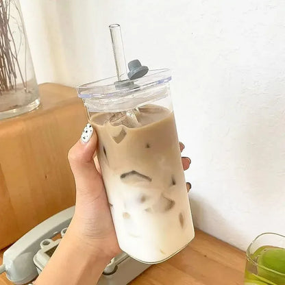 Square Heat-Resistant Coffee Cup with Lid and Straw