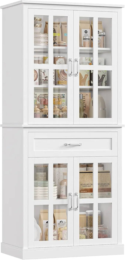 Free Standing 71'' Tall Cabinet with Glass Doors and Drawer
