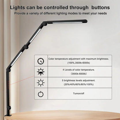 Clamp on LED Desk Lamp 3 light sources