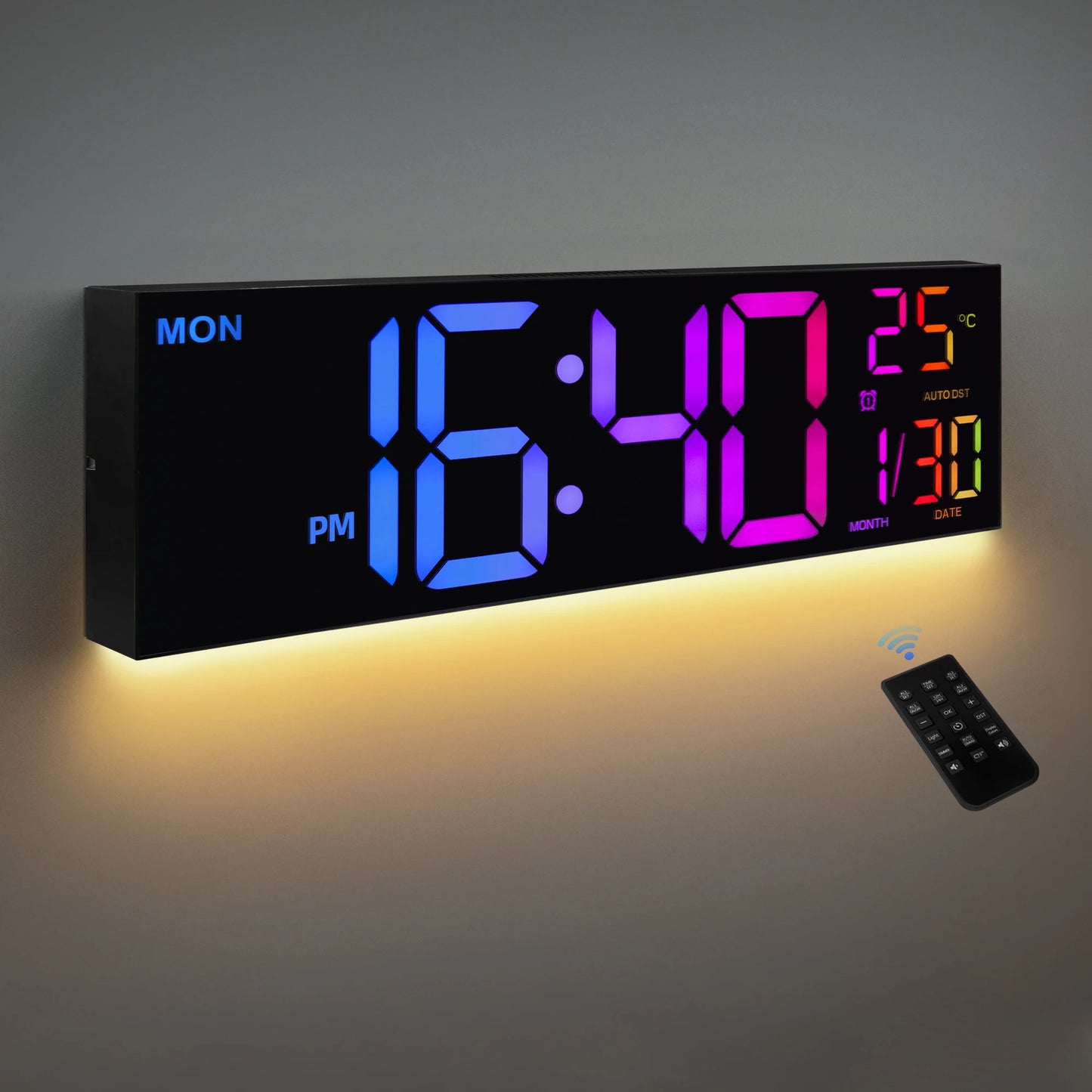 Large Digital Wall Clock, Big LED Display with Remote