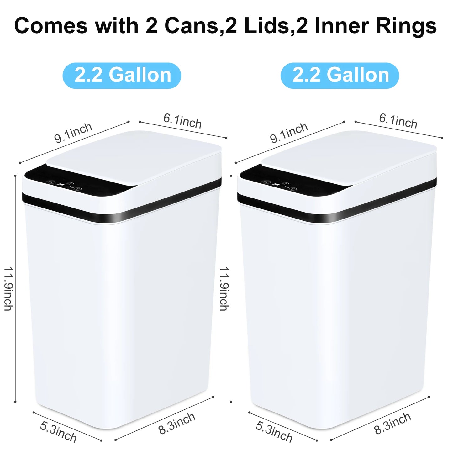 2 Pack 12L Bathroom Automatic Trash Cans Motion Sensor with Lid