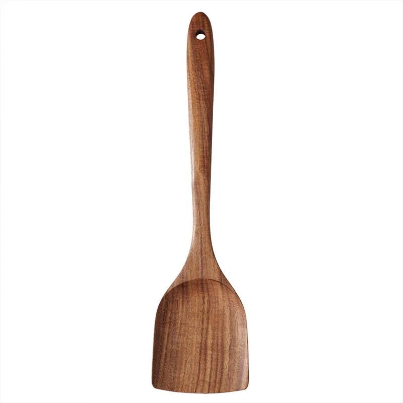 5pcs Wooden Utensil Set with Hanging Holes, for Scratch Free Cooking