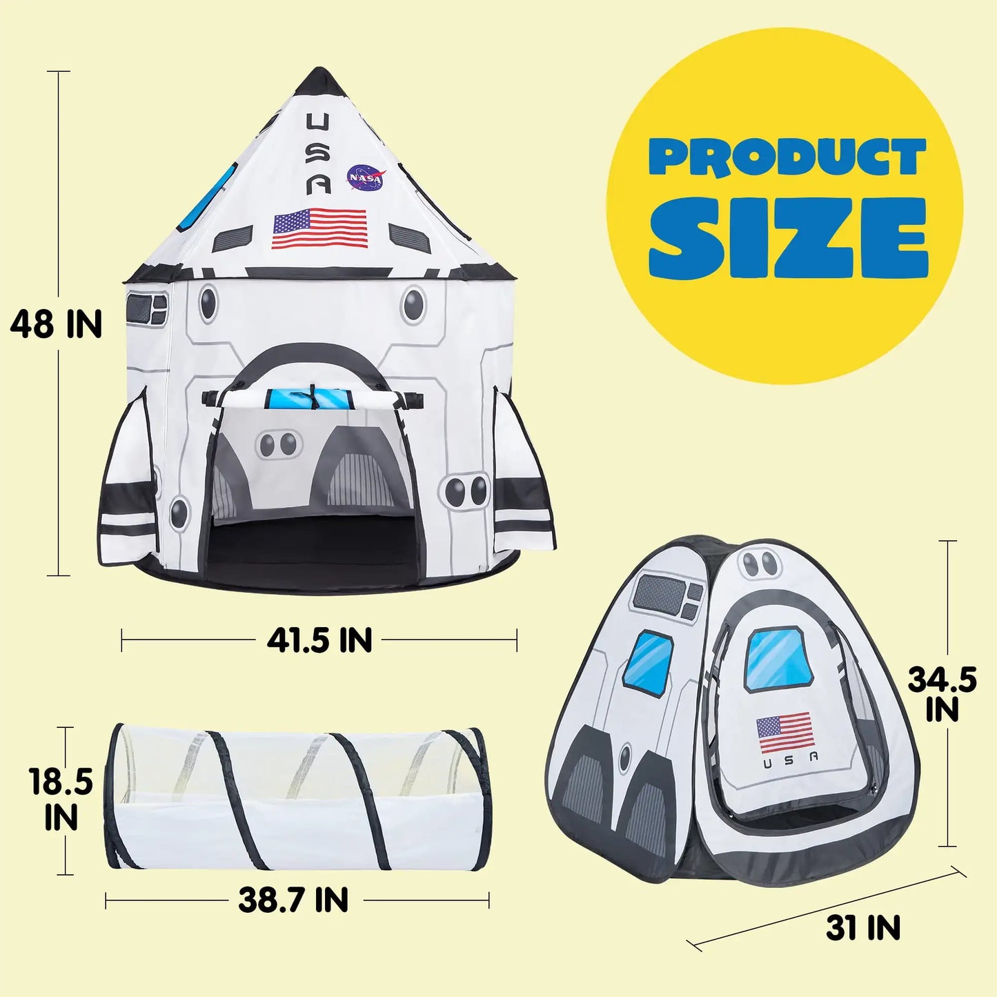Rocket Ship Play House/ Tent for kids with Tunnel 3-Piece