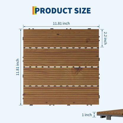 Wood Deck Tiles 12"X12" Snap Together Patio Flooring