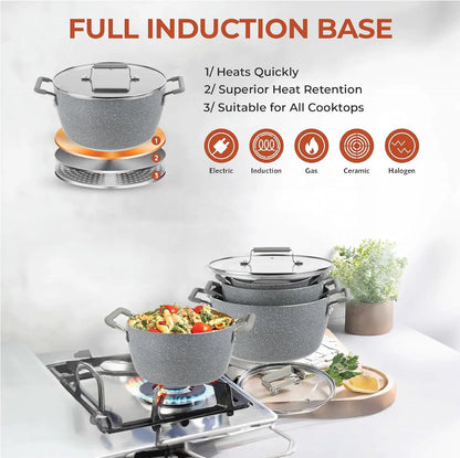 Gray Granite Coated 6-Piece Nonstick Cookware Set