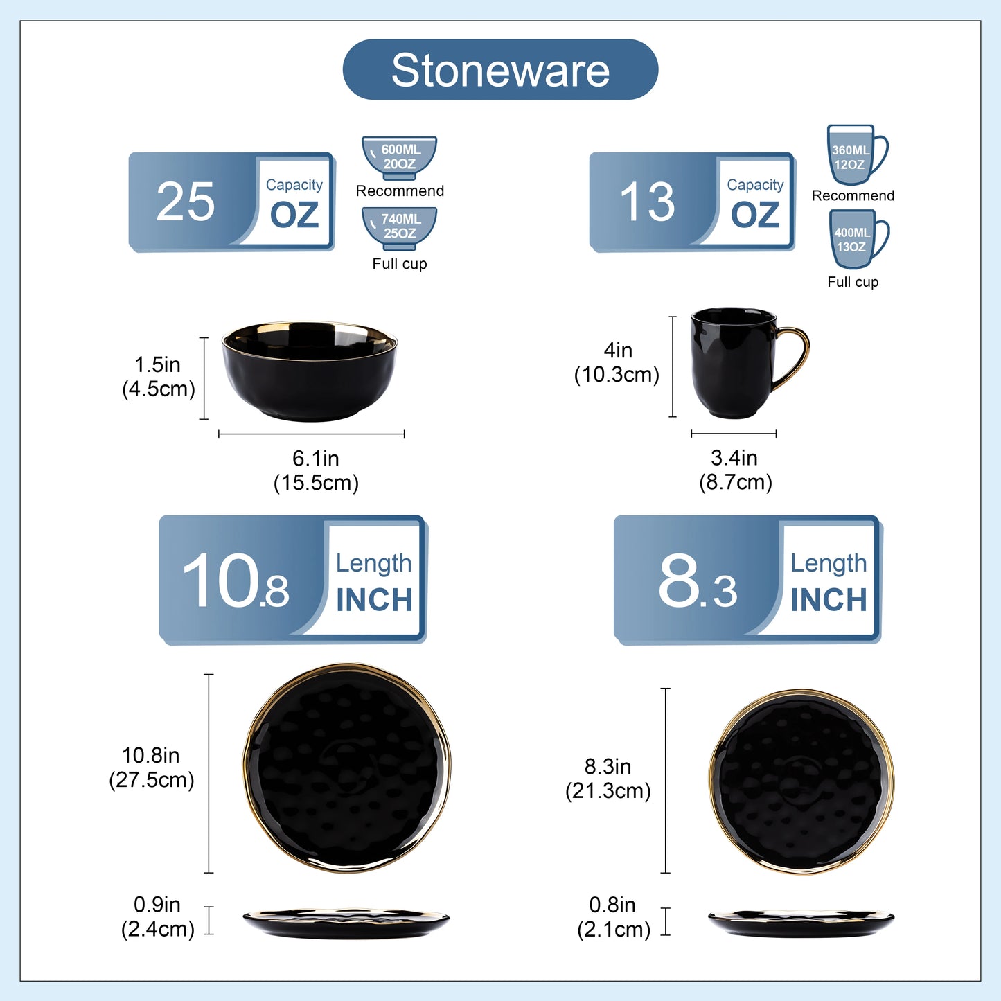 Black Porcelain Dinnerware Sets of 16pc or 32pcs