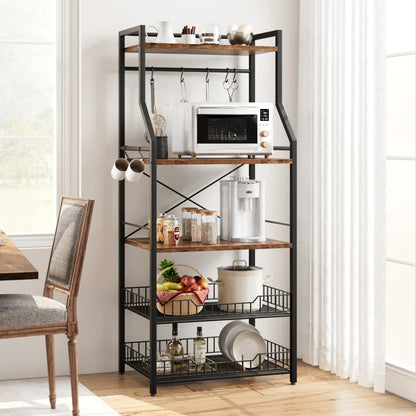 Bakers Rack with Large Wire Basket