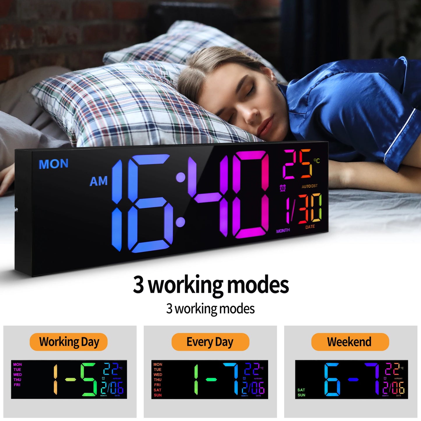 Large Digital Wall Clock, Big LED Display with Remote