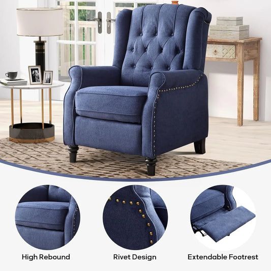 Push Back Recliner Chair Fabric with Padded Seat