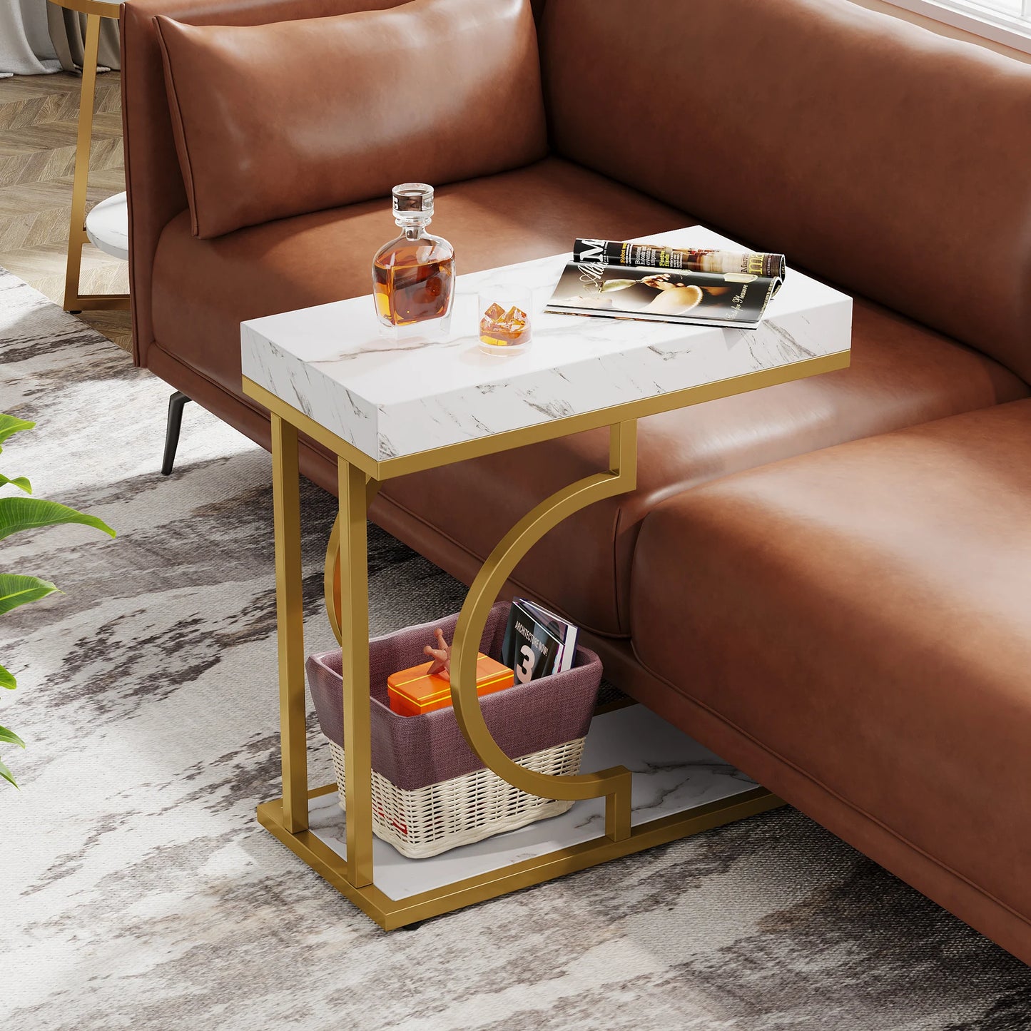 Narrow Side Table White Gold