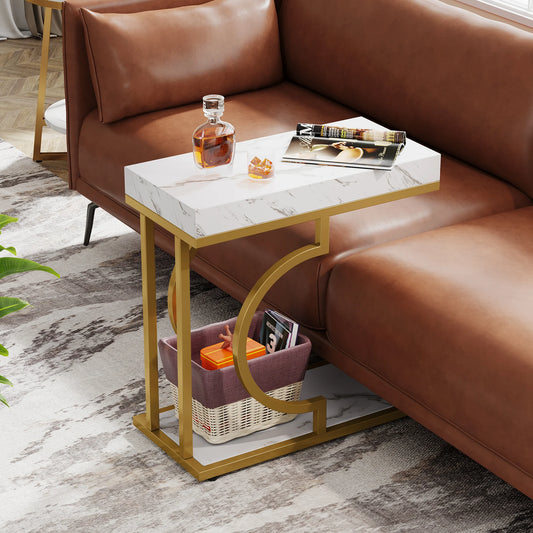 Narrow Side Table White Gold