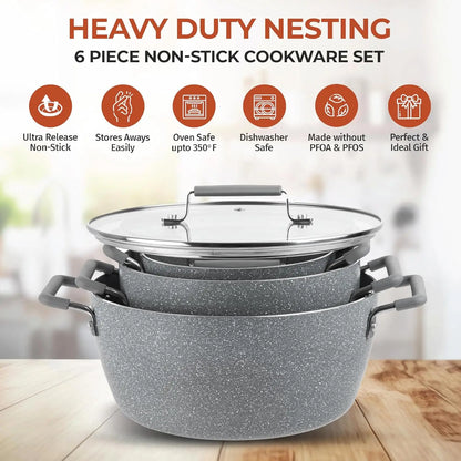 Gray Granite Coated 6-Piece Nonstick Cookware Set