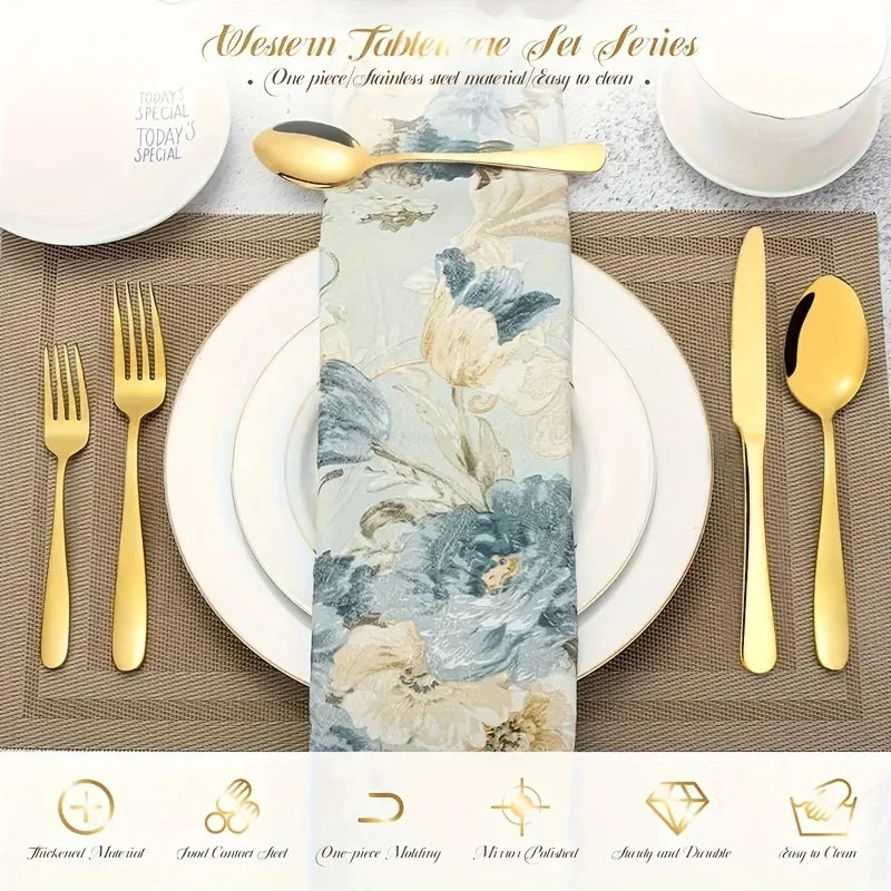 30/60-Piece Luxury Golden Flatware Set, Stainless Steel