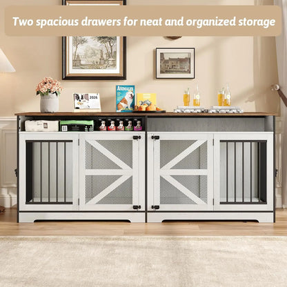 TV Stand or End Table 72" Double Dog Crate Furniture with Barn Doors