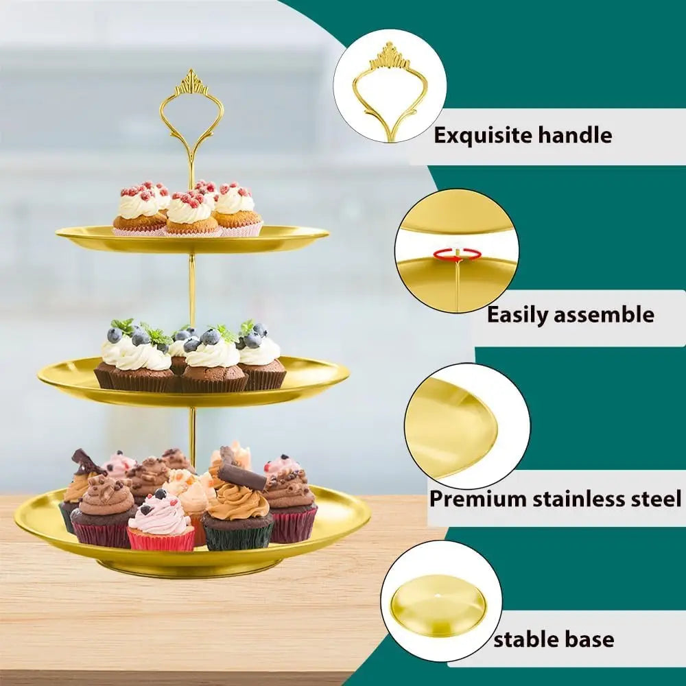 Gold Three Tier Cup Cake Stand