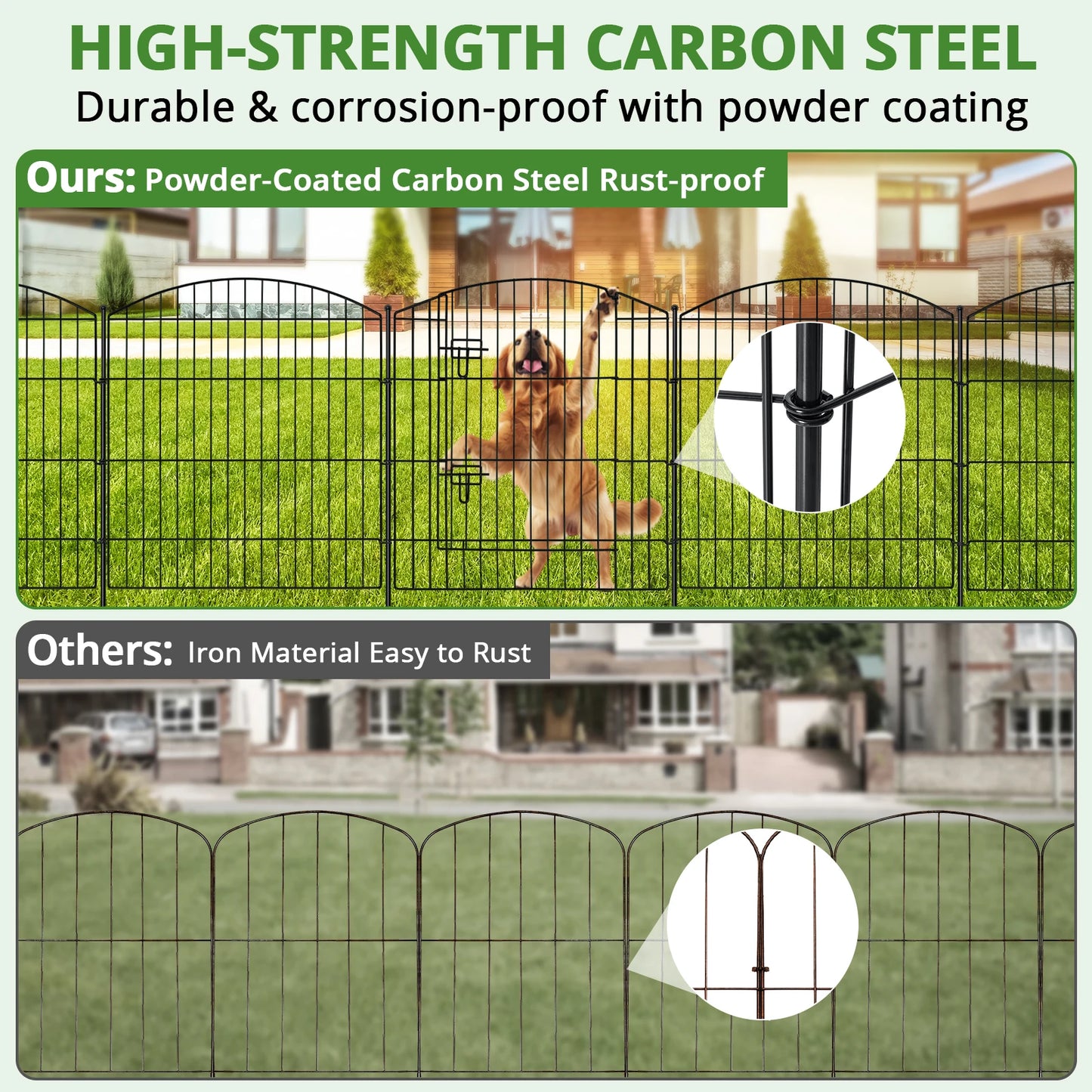 No Dig Decorative Garden Fence with Gate 32in (H) x 24ft (L), 9 Panels + 1 Gate +11 Stakes,