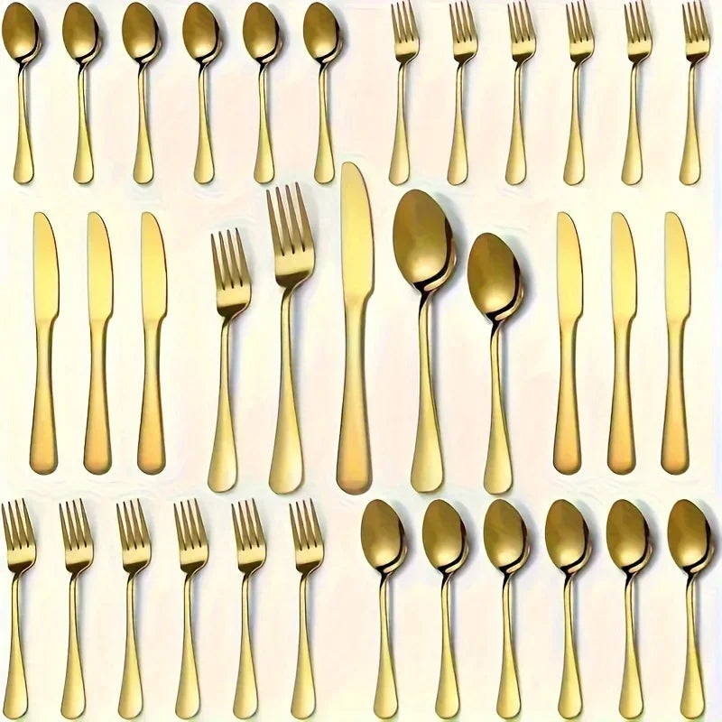 30/60-Piece Luxury Golden Flatware Set, Stainless Steel