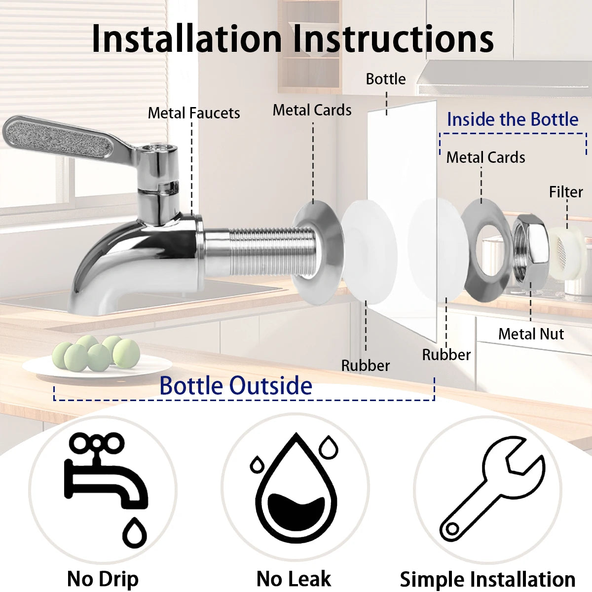 Drink Dispenser Two, 1 Gallon Glass with Stand and Stainless-Steel Faucet