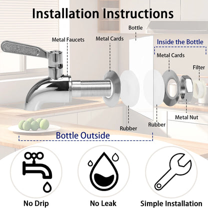 Drink Dispenser Two, 1 Gallon Glass with Stand and Stainless-Steel Faucet