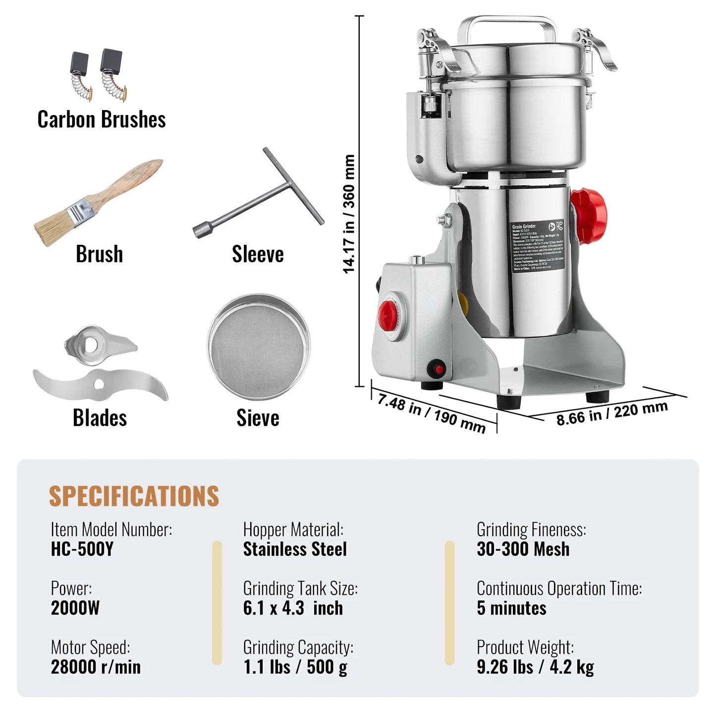 150-2500g Electric Mill Grinder for Spices, Coffee and Corn