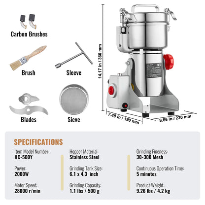 150-2500g Electric Mill Grinder for Spices, Coffee and Corn