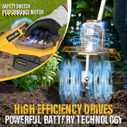 Cordless 20V Electric Garden Tiller, 9-Inch Wide with Battery