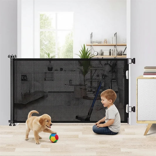 Retractable Baby/ Pet Gate, 34in Extra Tall and 71" Wide with Auto-Lock