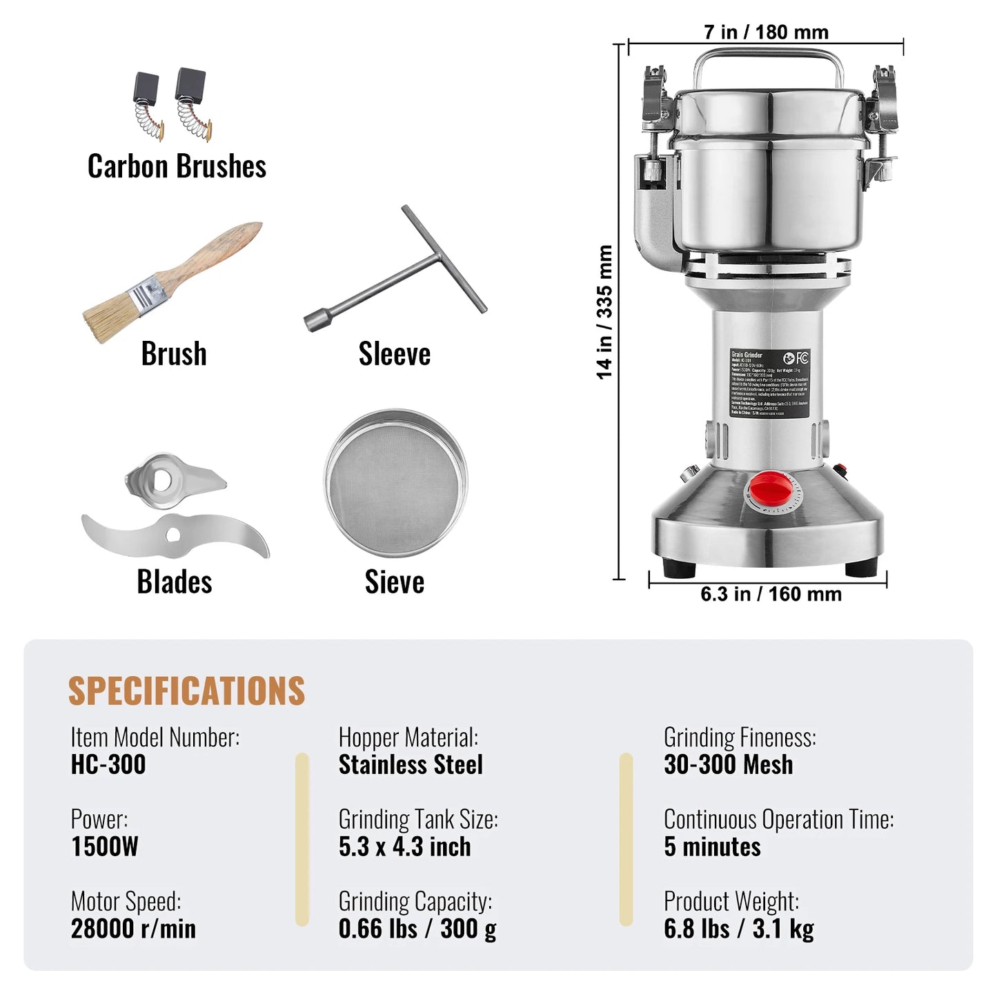 150-2500g Electric Mill Grinder for Spices, Coffee and Corn