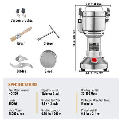 150-2500g Electric Mill Grinder for Spices, Coffee and Corn