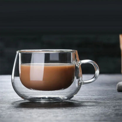 Heat Resistant, Double Wall Glass Coffee Cup with Handle, In Three Sizes