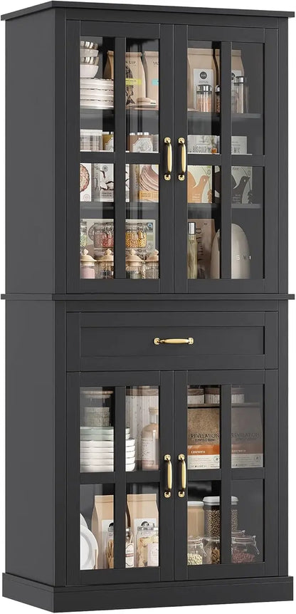 Free Standing 71'' Tall Cabinet with Glass Doors and Drawer