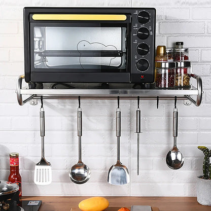Wall-Mounted Kitchen Shelf with Utensil Hooks
