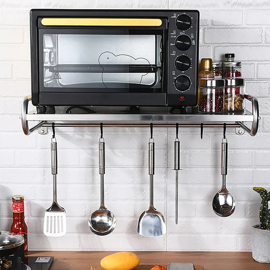 Wall-Mounted Kitchen Shelf with Utensil Hooks