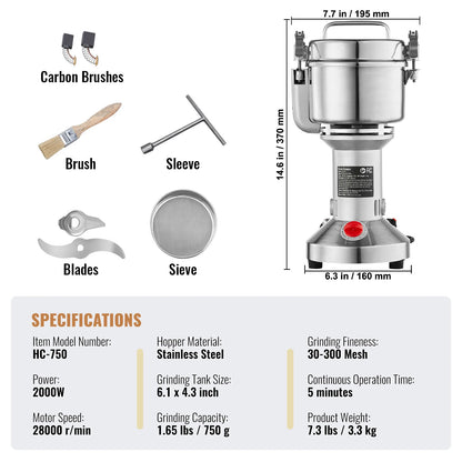 150-2500g Electric Mill Grinder for Spices, Coffee and Corn