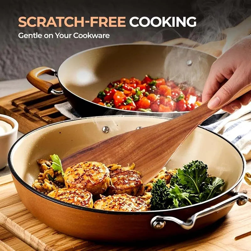 5pcs Wooden Utensil Set with Hanging Holes, for Scratch Free Cooking