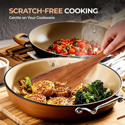 5pcs Wooden Utensil Set with Hanging Holes, for Scratch Free Cooking