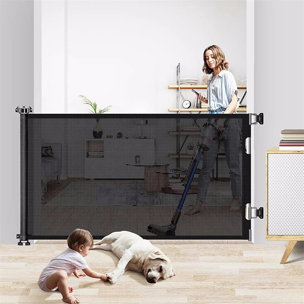 Retractable Baby/ Pet Gate, 34in Extra Tall and 71" Wide with Auto-Lock
