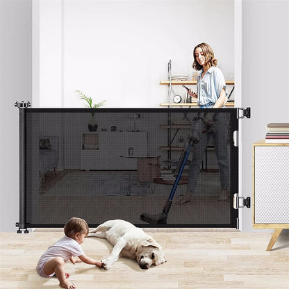 Retractable Baby/ Pet Gate, 34in Extra Tall and 71" Wide with Auto-Lock