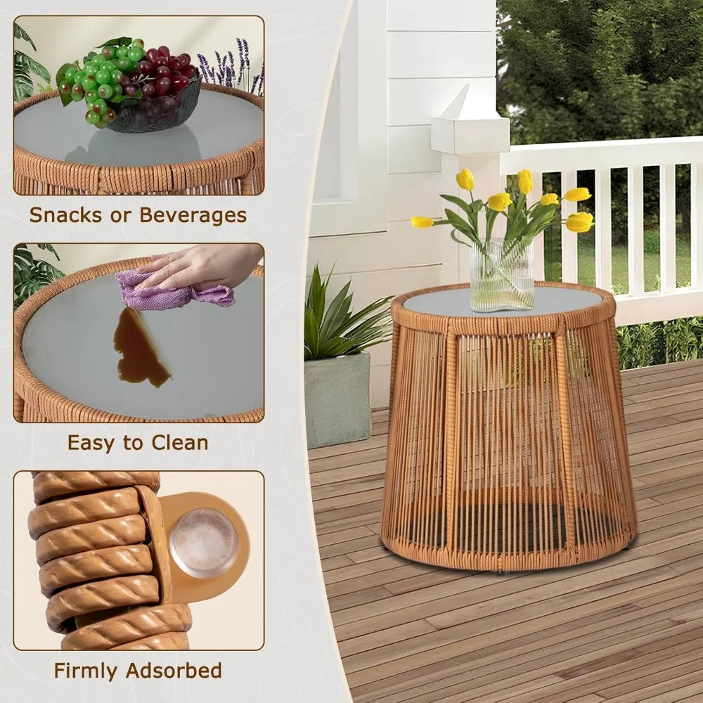 Two Large Rattan Chairs and Tempered Glass Table Set