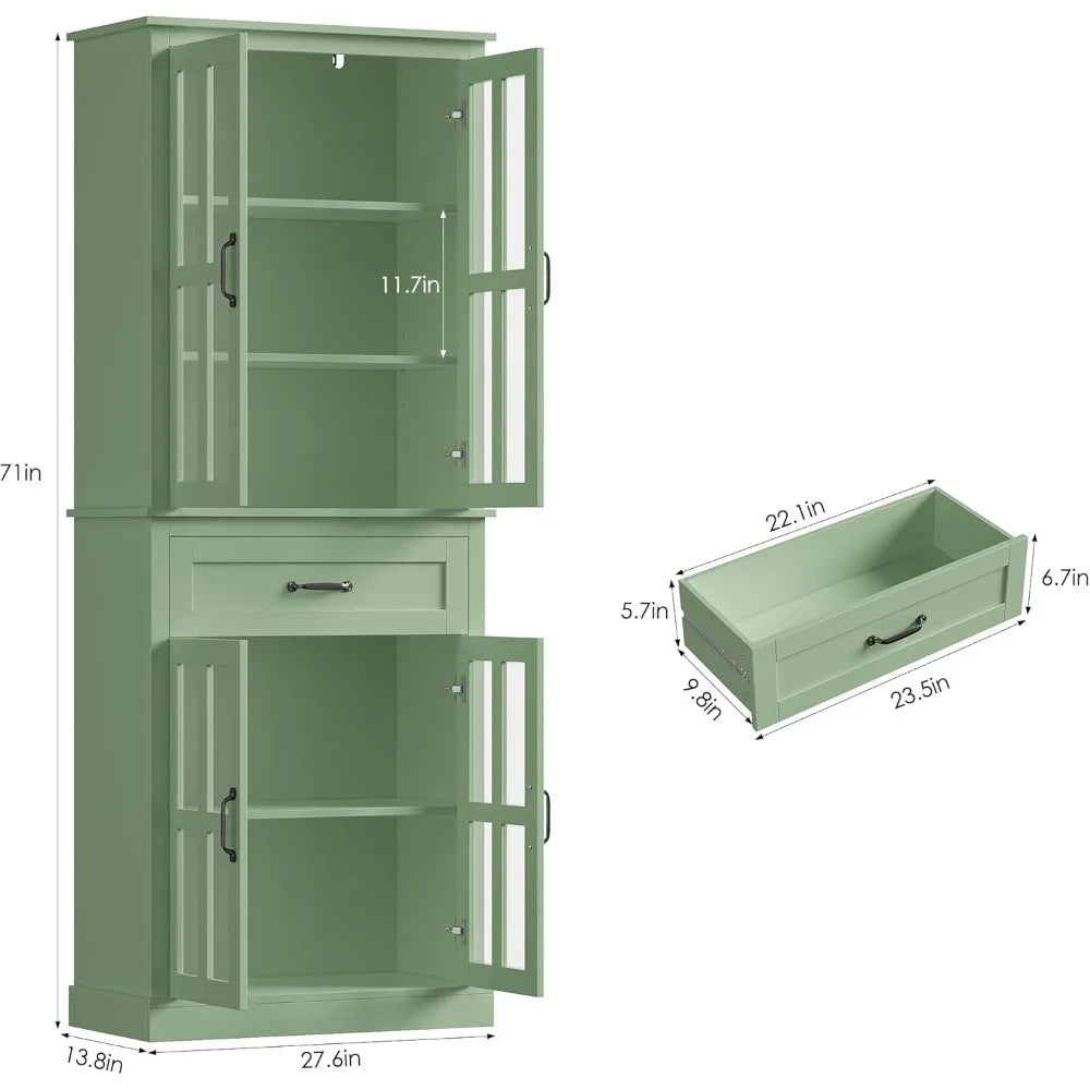Free Standing 71'' Tall Cabinet with Glass Doors and Drawer