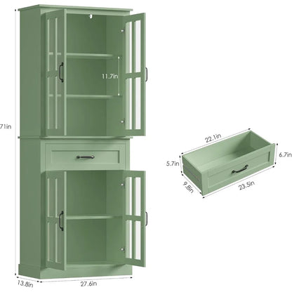Free Standing 71'' Tall Cabinet with Glass Doors and Drawer