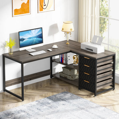 59-inch L Shaped Computer Desk with Storage Drawers