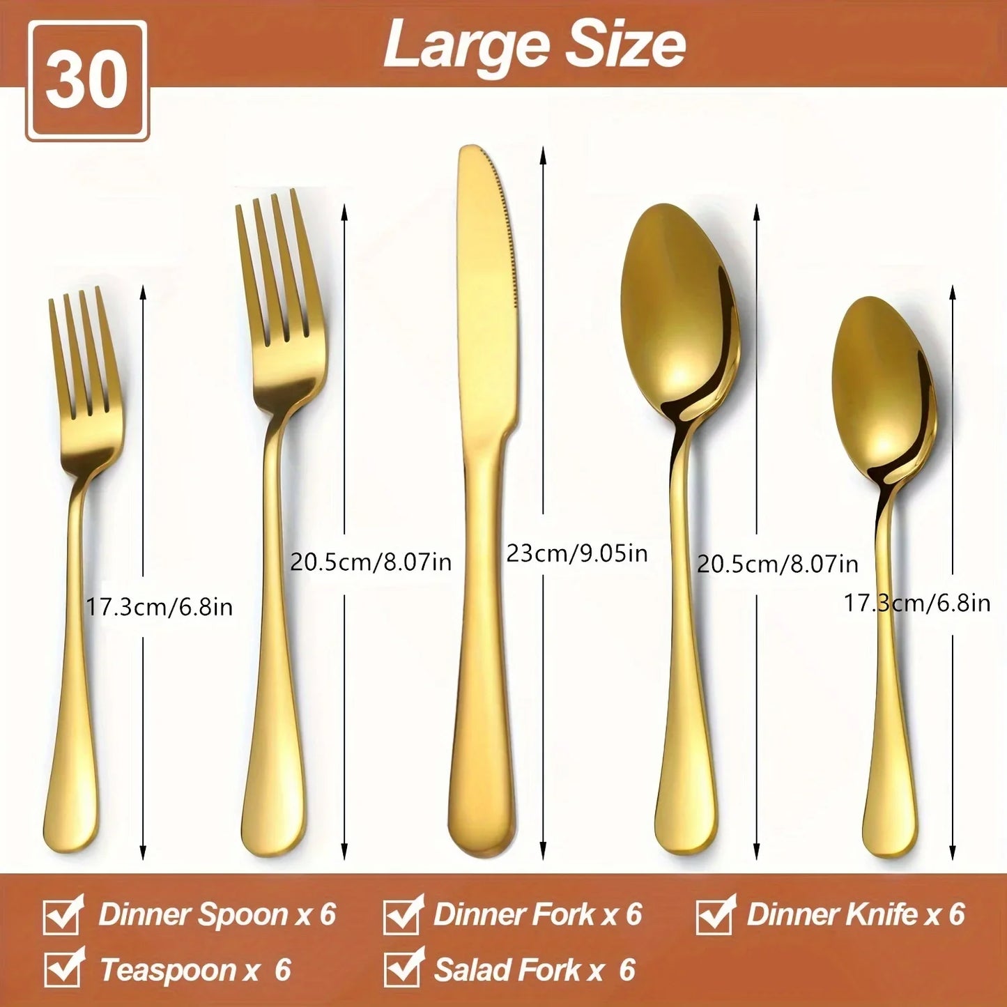 30/60-Piece Luxury Golden Flatware Set, Stainless Steel