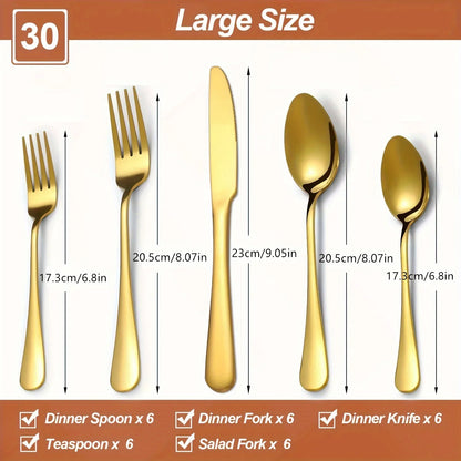 30/60-Piece Luxury Golden Flatware Set, Stainless Steel