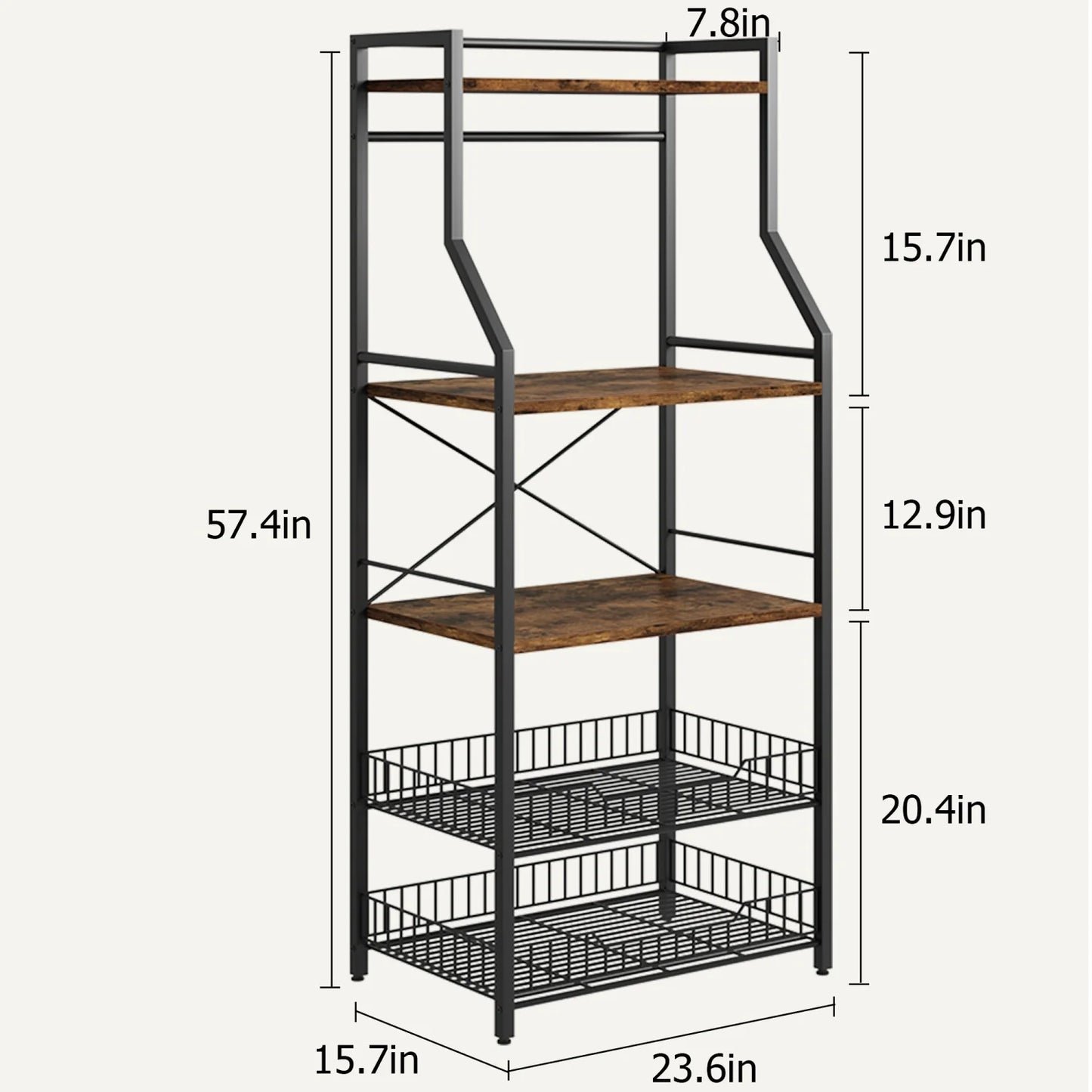 Bakers Rack with Large Wire Basket