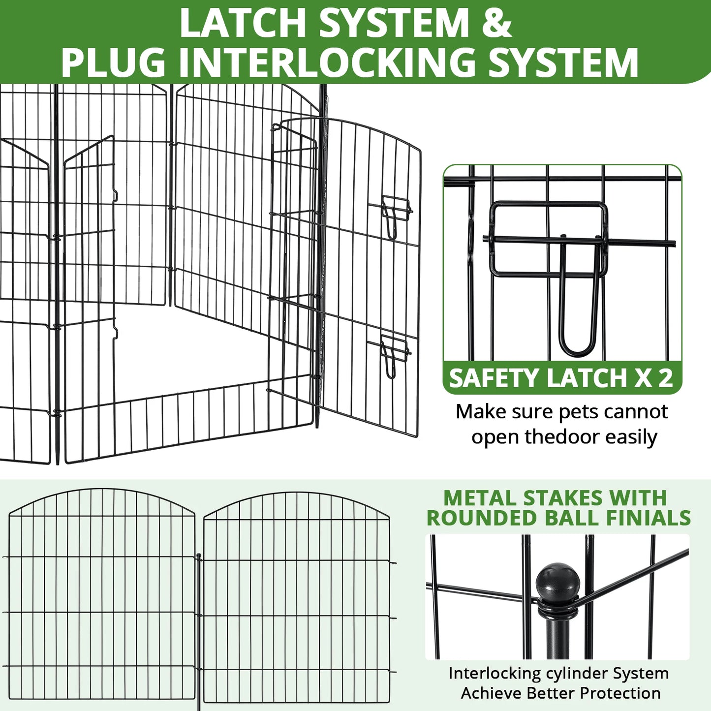 No Dig Decorative Garden Fence with Gate 32in (H) x 24ft (L), 9 Panels + 1 Gate +11 Stakes,