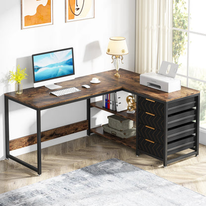 59-inch L Shaped Computer Desk with Storage Drawers