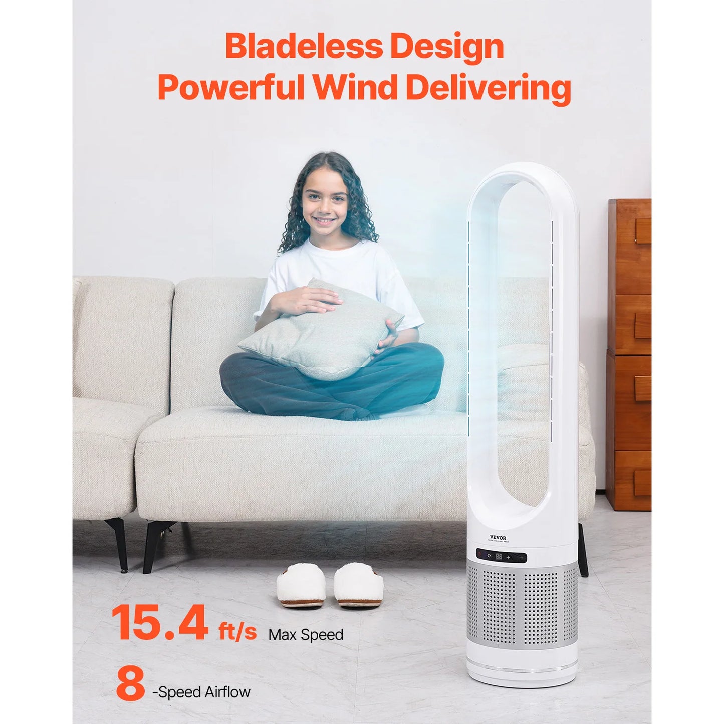 Tower Fan Bladeless Blows Cold Air 80° Oscillating with Remote