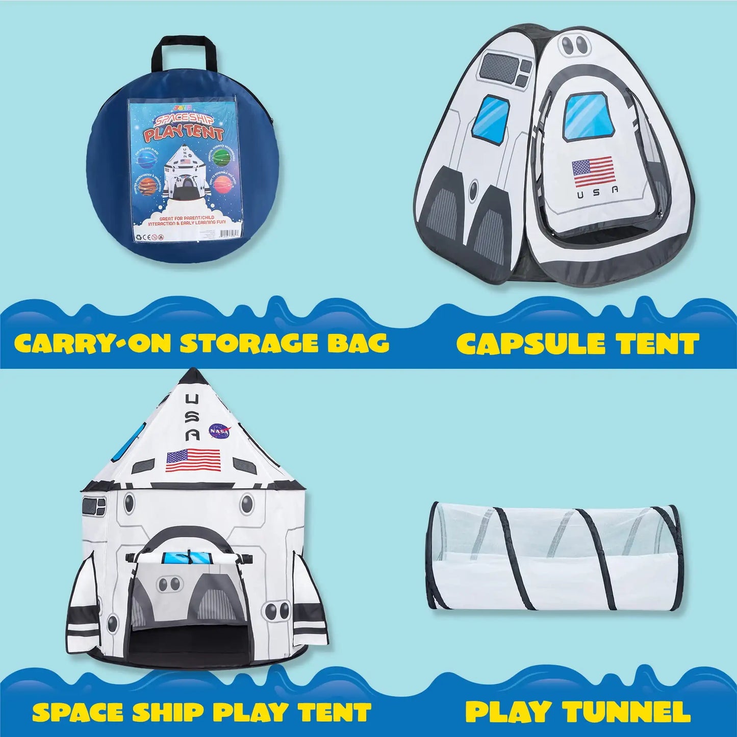 Rocket Ship Play House/ Tent for kids with Tunnel 3-Piece